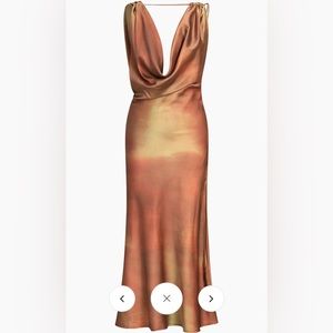 Commense Clothing- Aperol Spritz Cowl Neck Satin Midi Dress